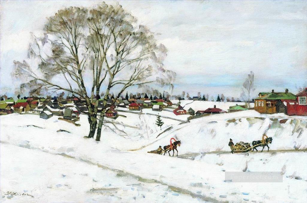 winter black birches sergiyev posad 1921 Konstantin Yuon Oil Paintings